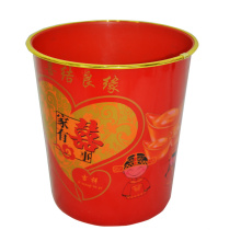 Red Plastic Printed Chinese Style Open Top Dustbin (B06-2012-6)